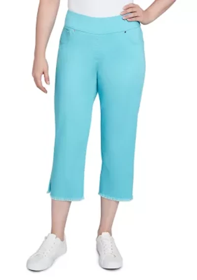 Plus Oasis Pull On Fringe Denim Capri Pants