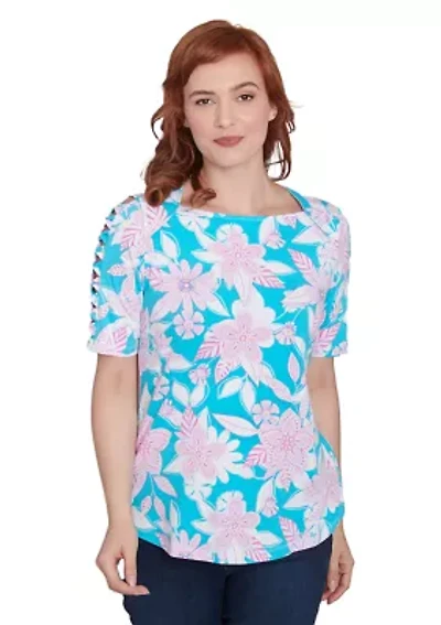 Women's Floral Oasis Ladder Sleeve T-Shirt