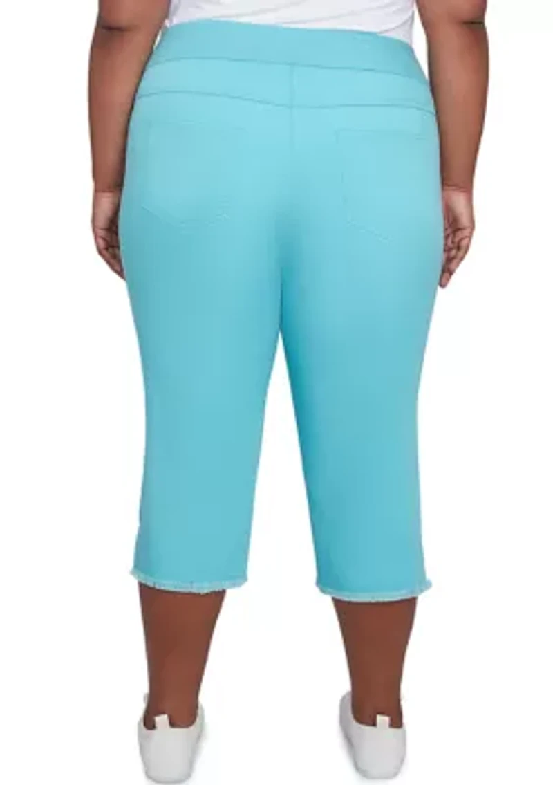 Plus Oasis Pull On Fringe Denim Capri Pants