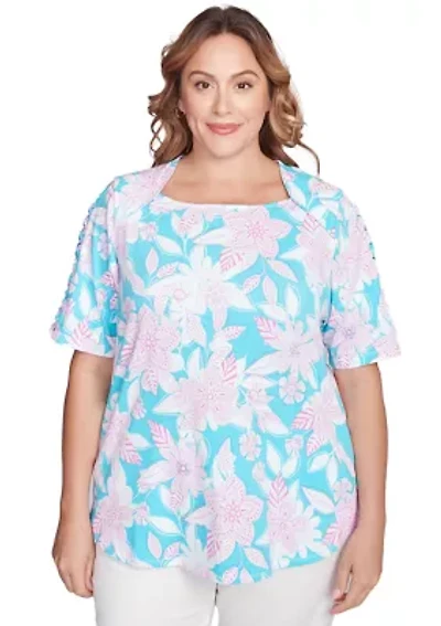 Plus Floral Oasis Ladder Sleeve T-Shirt