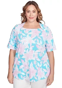Plus Floral Oasis Ladder Sleeve T-Shirt