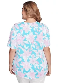 Plus Floral Oasis Ladder Sleeve T-Shirt