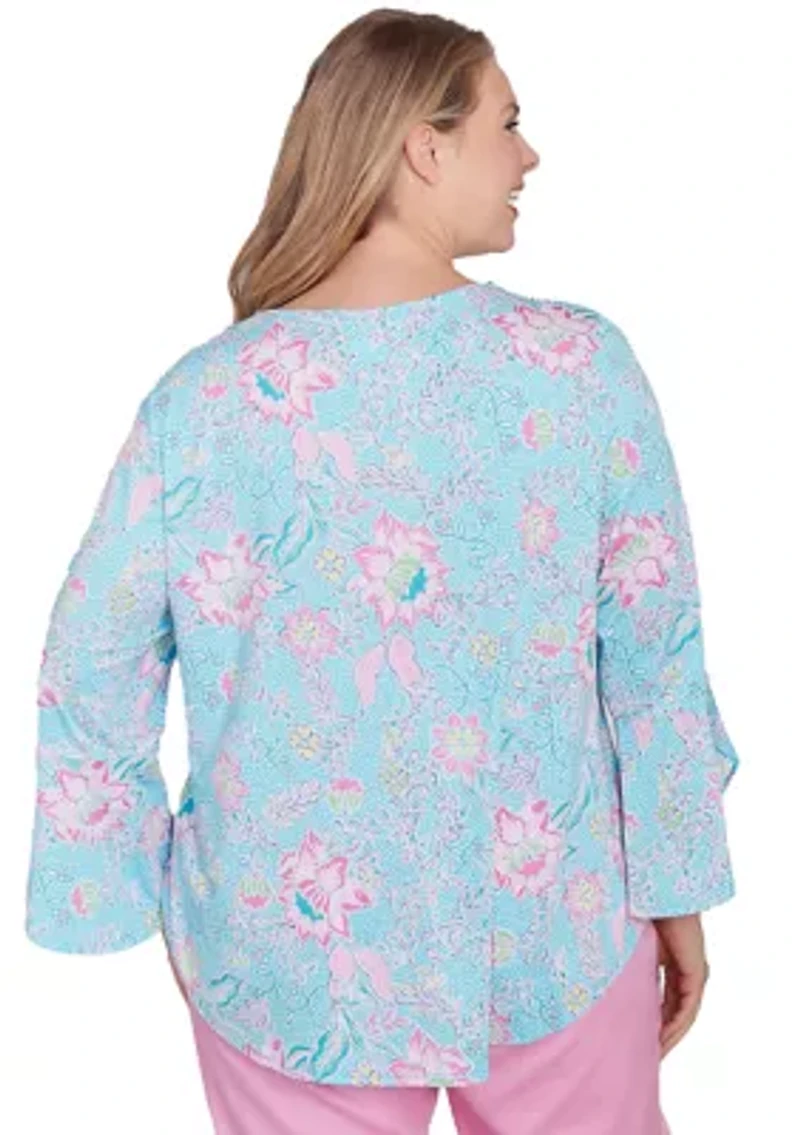 Plus Cloisonne Floral Puff Print Top
