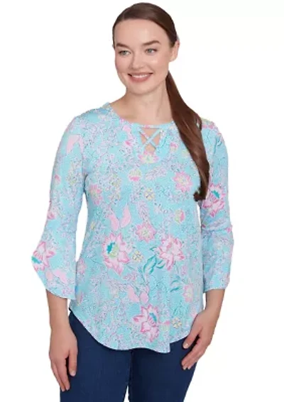 Petite Cloisonne Floral Puff Print Top