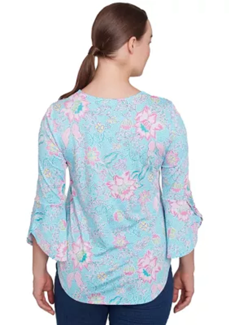 Petite Cloisonne Floral Puff Print Top