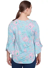 Petite Cloisonne Floral Puff Print Top