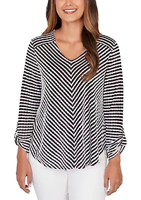 Women's Mitered Scallop Stripe Tunic Top