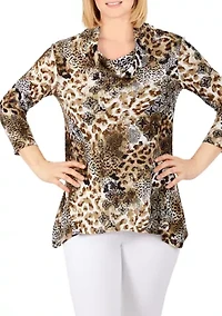 Petite Waffle Knit Cowl Neck Top