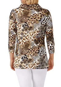 Petite Waffle Knit Cowl Neck Top