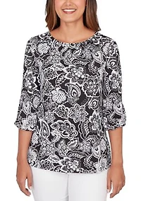 Women's Dotted Floral Puff Print Knit Top