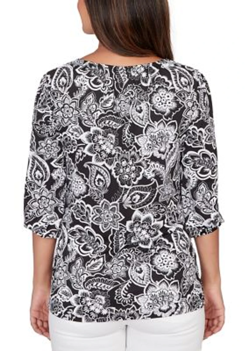 Women's Dotted Floral Puff Print Knit Top