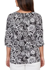 Women's Dotted Floral Puff Print Knit Top