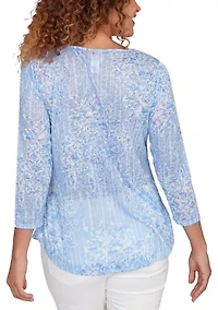 Women's Embellished Layered Floral Slub Knit Top