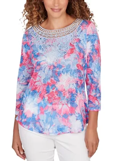 Women's Embellished Floral Sublimation Top