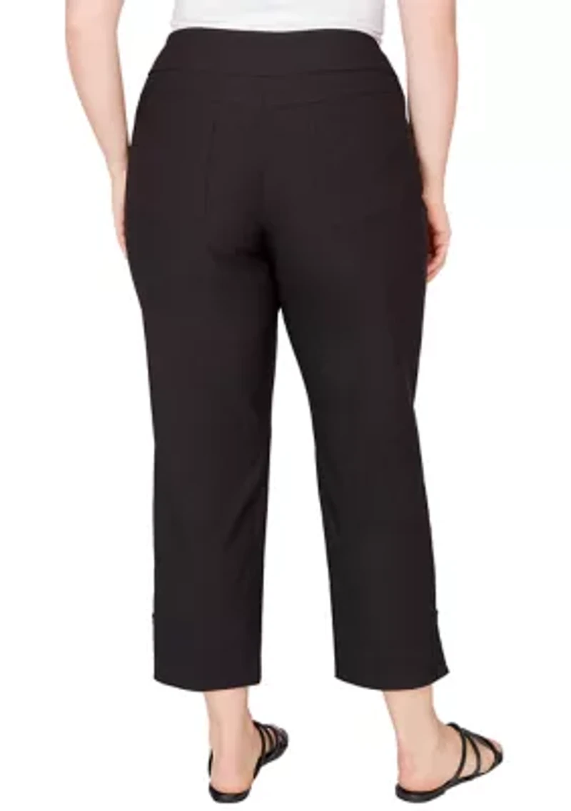Plus Lace Trim Silky Tech Ankle Pants