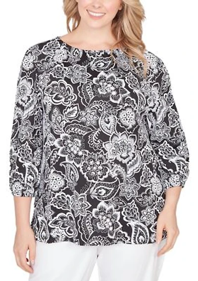 Plus Dotted Floral Puff Print Knit Top