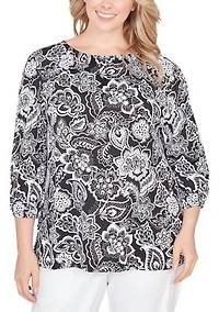 Plus Dotted Floral Puff Print Knit Top