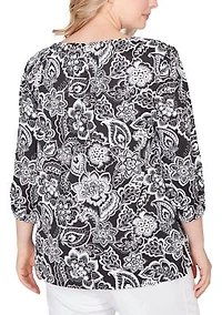 Plus Dotted Floral Puff Print Knit Top