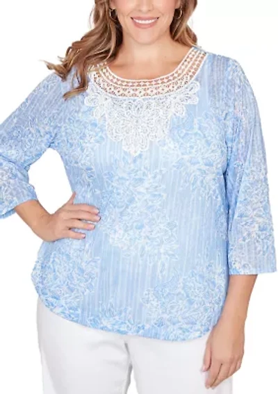 Plus Embellished Layered Floral Slub Knit Top