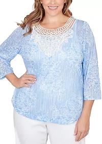 Plus Embellished Layered Floral Slub Knit Top