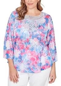 Plus Embellished Floral Sublimation Top