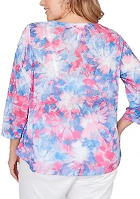 Plus Embellished Floral Sublimation Top