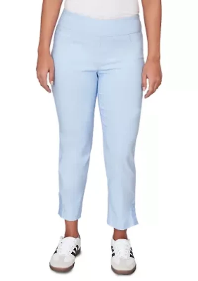 Petite Lace Trim Silky Tech Ankle Pants