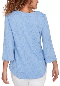 Petite Horseshoe Neck Solid Floral Jacquard Top