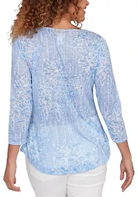 Petite Embellished Layered Floral Slub Knit Top