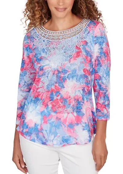 Petite Embellished Floral Sublimation Top