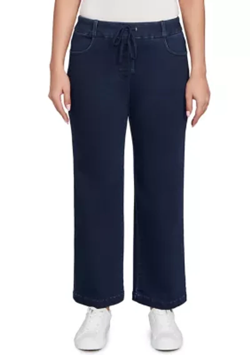 Women's Drawstring Terry Denim Wide Leg Jeans