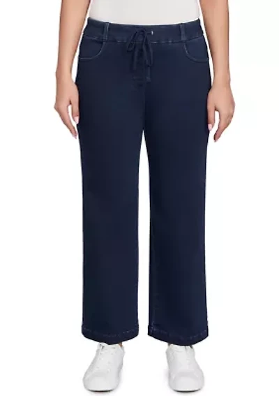 Women's Drawstring Terry Denim Wide Leg Jeans