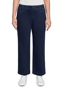 Women's Drawstring Terry Denim Wide Leg Jeans