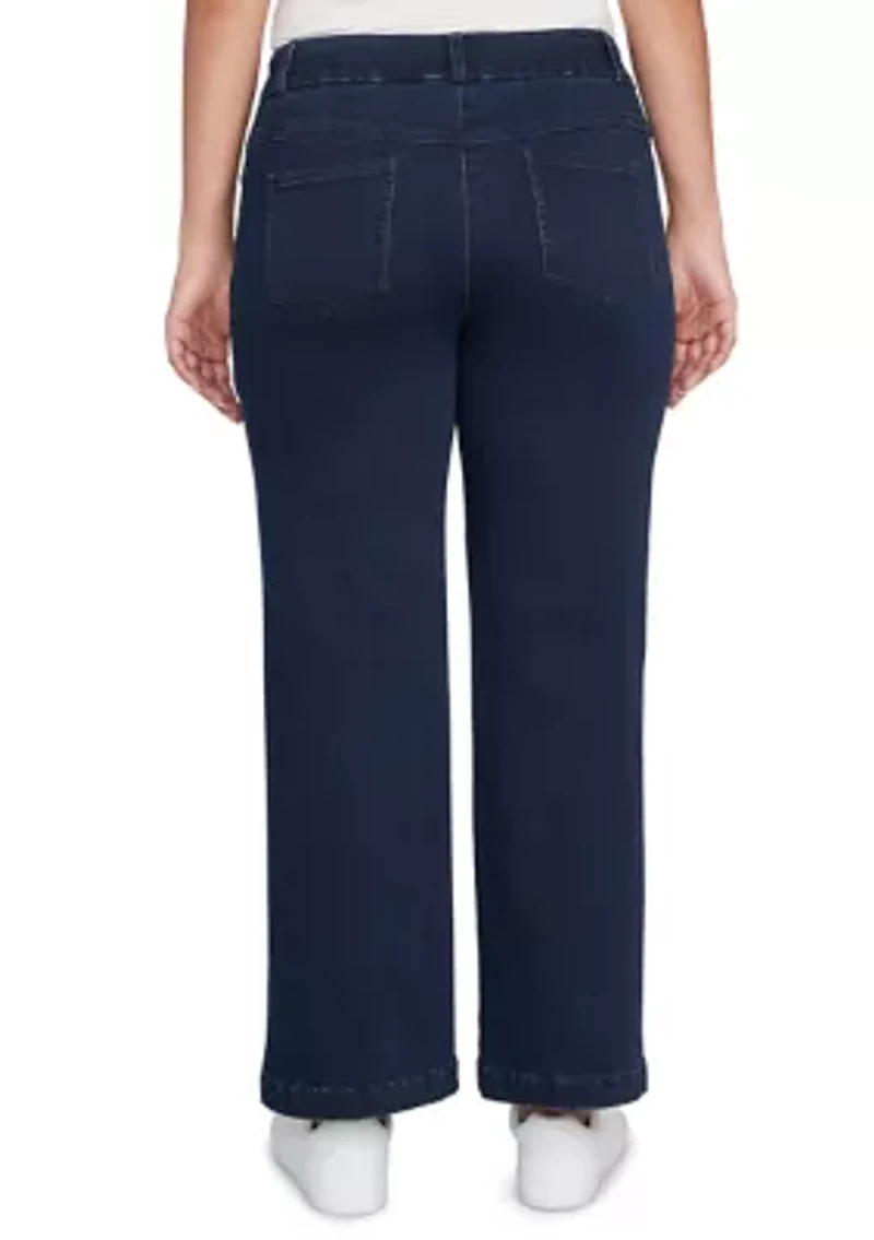 Women's Drawstring Terry Denim Wide Leg Jeans