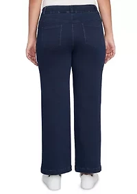 Women's Drawstring Terry Denim Wide Leg Jeans
