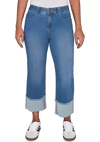 Women's Comfort Waist Wide Leg Cropped Jeans