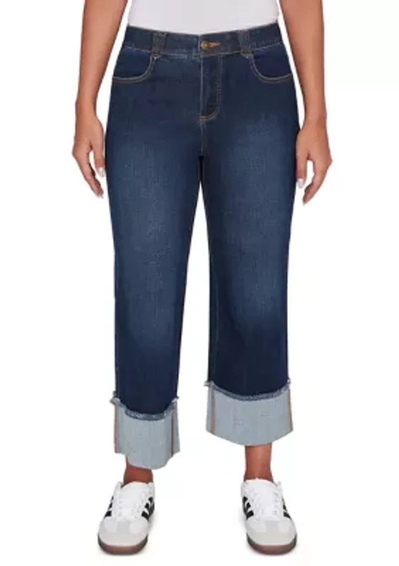 Women's Comfort Waist Wide Leg Cropped Jeans