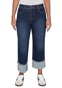Women's Comfort Waist Wide Leg Cropped Jeans