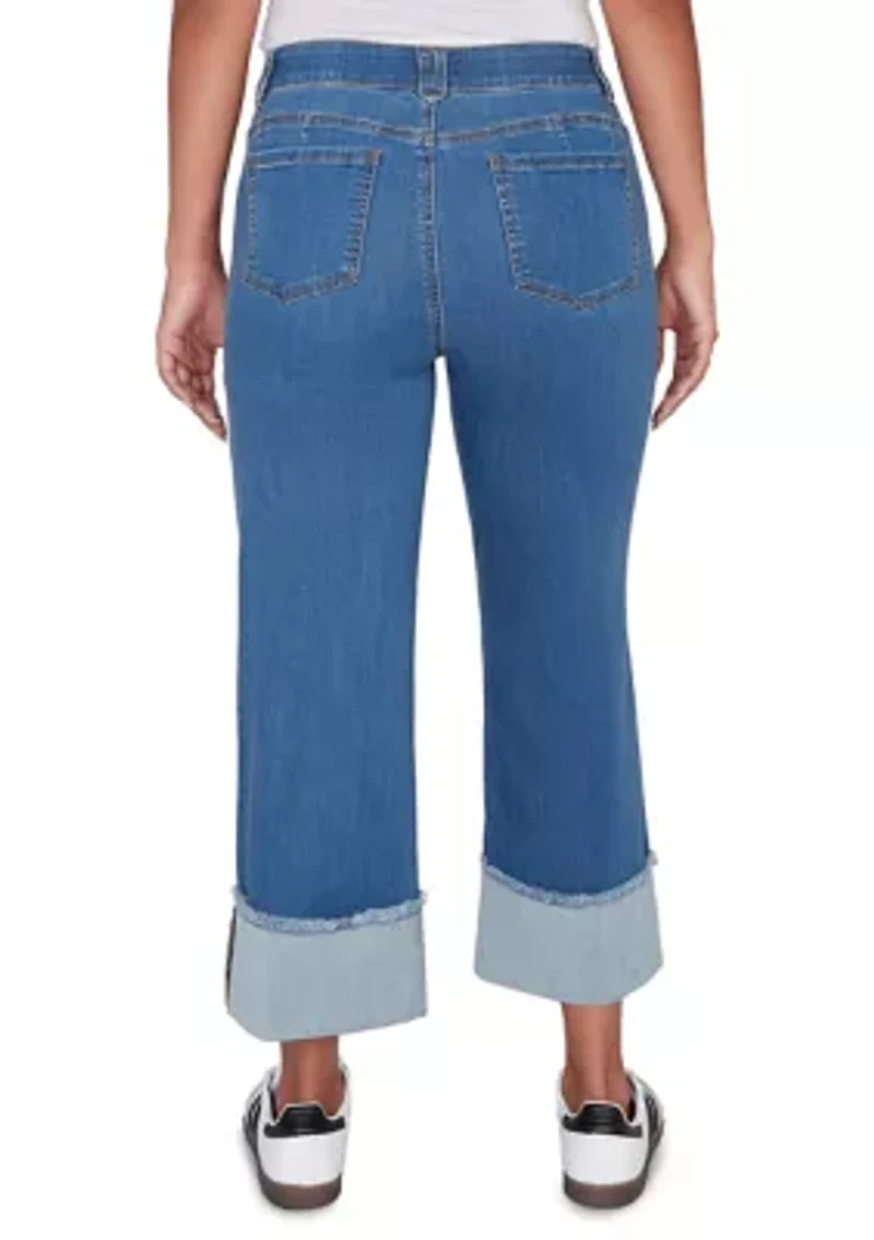 Women's Comfort Waist Wide Leg Cropped Jeans