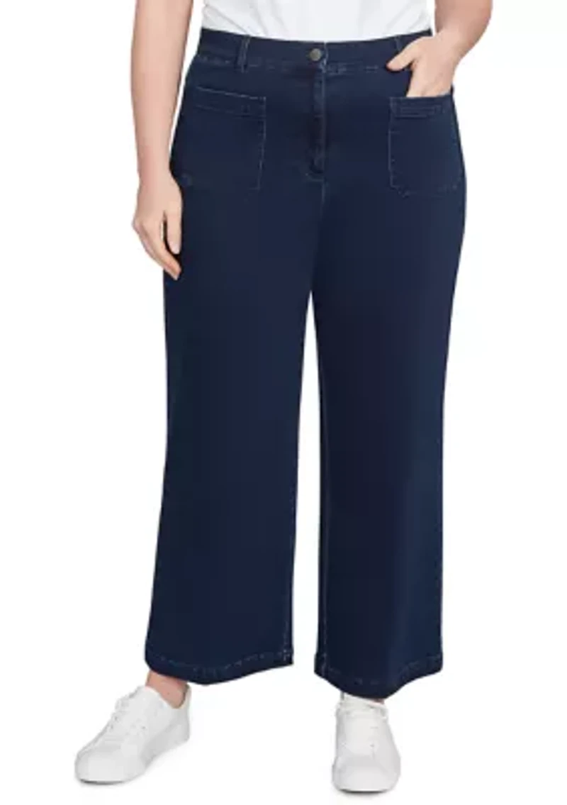 Plus Terry Denim Wide Leg Jeans