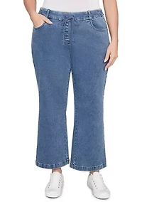 Plus Drawstring Terry Denim Wide Leg Jeans