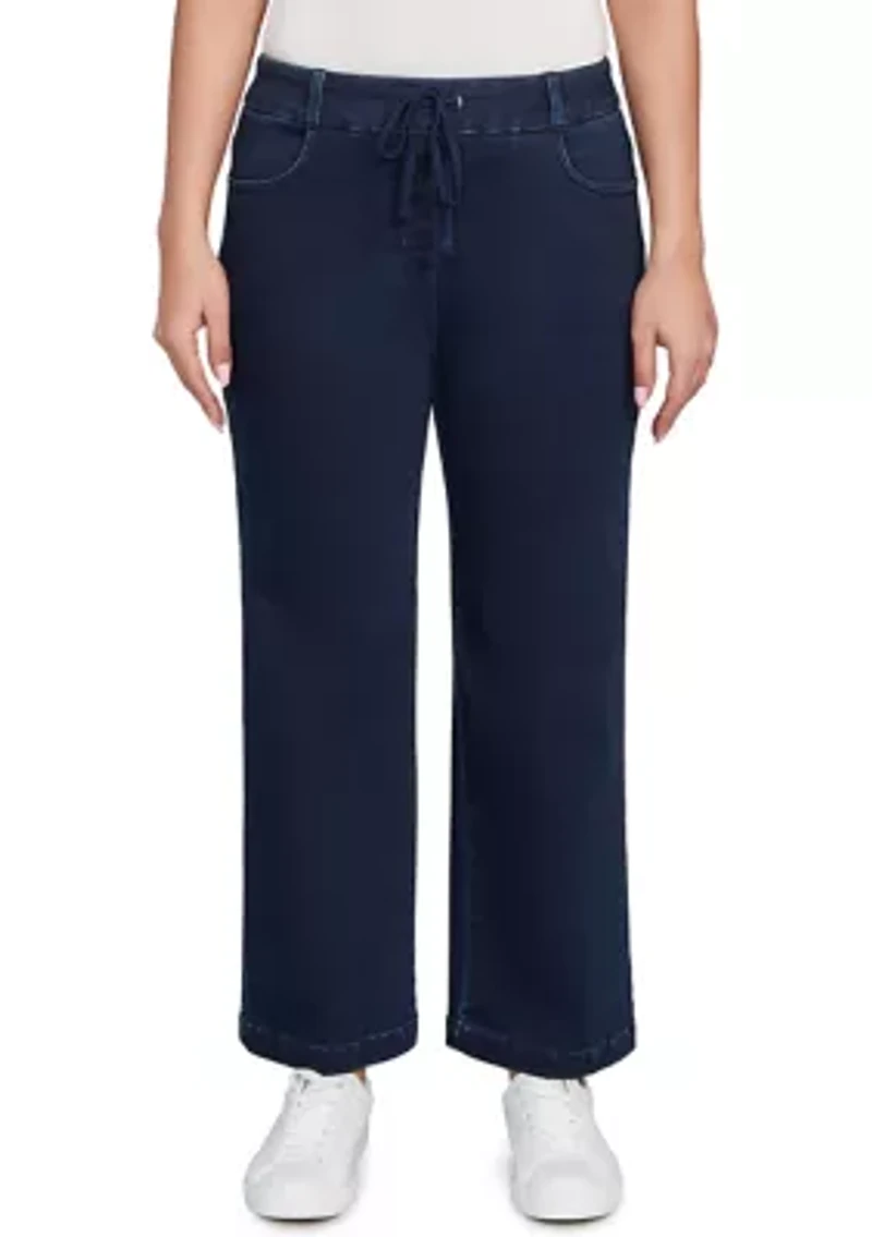Plus Drawstring Terry Denim Wide Leg Jeans