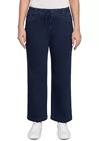 Plus Drawstring Terry Denim Wide Leg Jeans