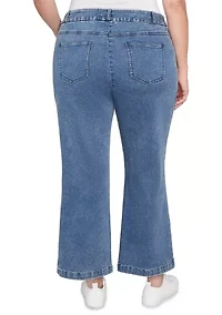 Plus Drawstring Terry Denim Wide Leg Jeans