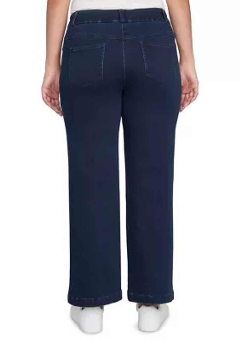 Plus Drawstring Terry Denim Wide Leg Jeans
