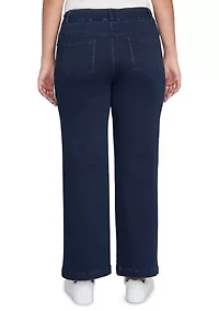 Plus Drawstring Terry Denim Wide Leg Jeans