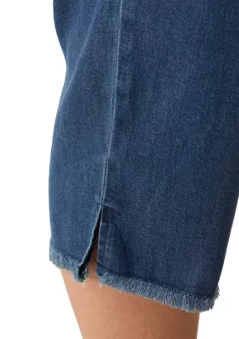 Plus Stretch Denim Fringe Hem Capri Pants