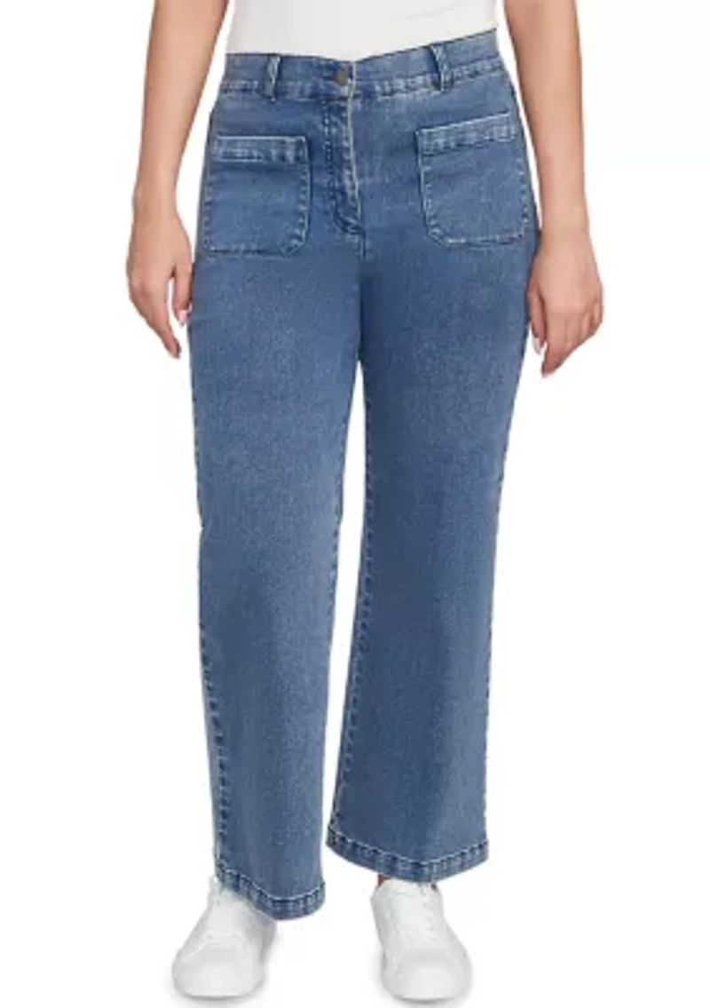 Petite Terry Denim Wide Leg Jeans