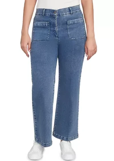 Petite Terry Denim Wide Leg Jeans