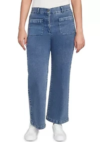 Petite Terry Denim Wide Leg Jeans
